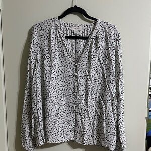 Elegant White and Black Patterned Blouse